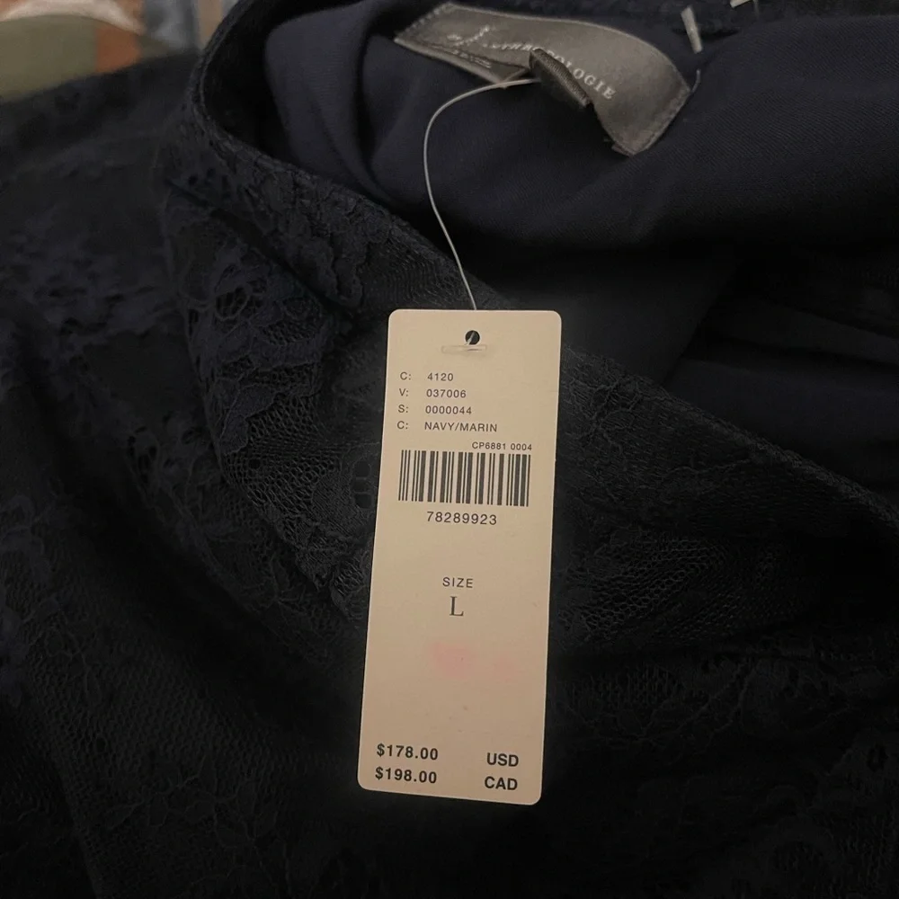 NWT Anthropologie Navy Blue Tulle Midi Skirt Flowy Flared Layered Mesh Size L